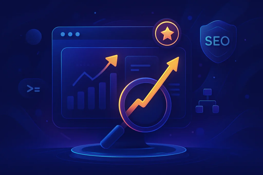 SEO מוצג על גבי רקע כהה