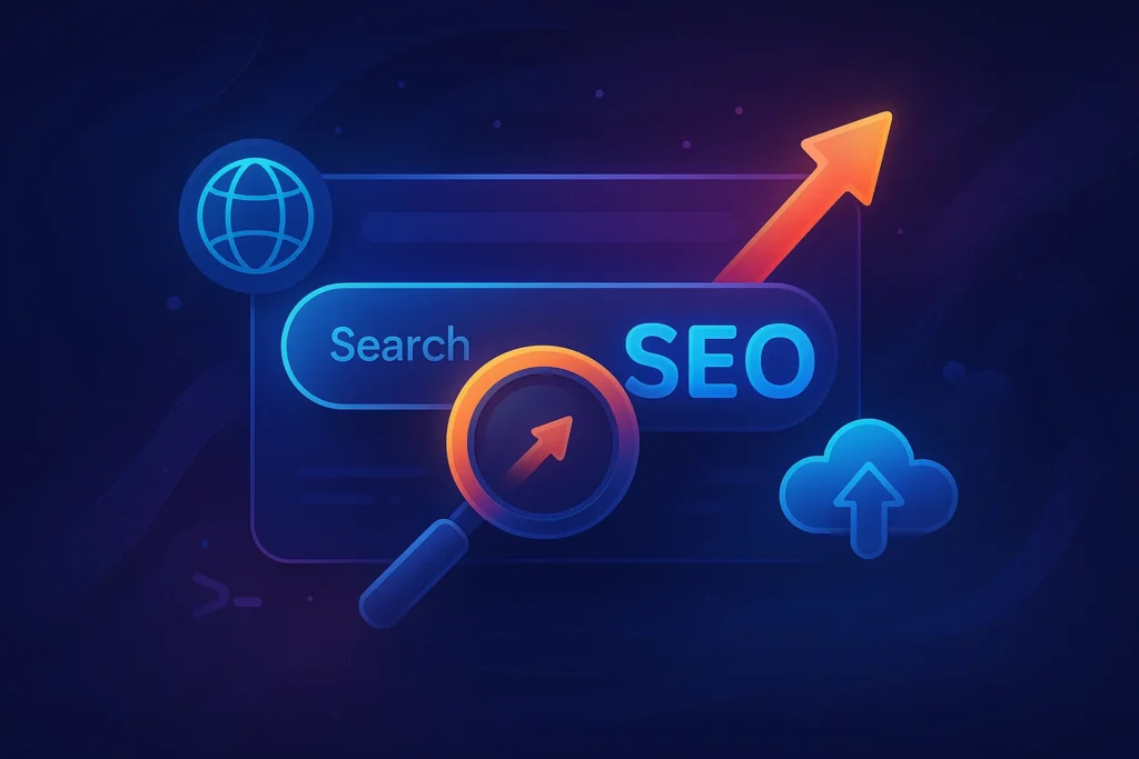 SEO מוצג על גבי רקע כהה